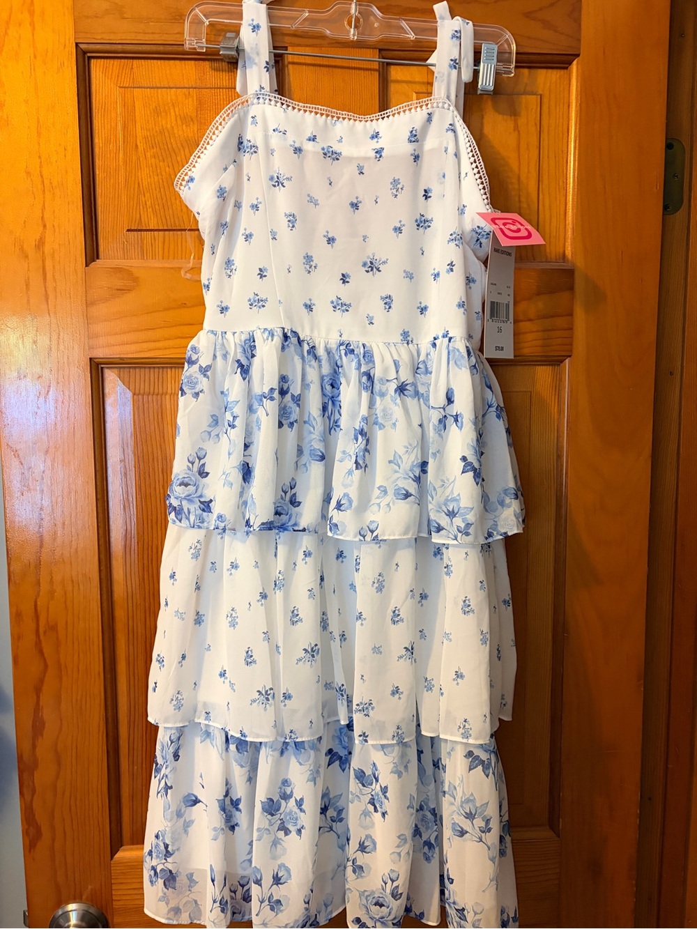 Rare Editions White and Blue Floral Tiered Sundress